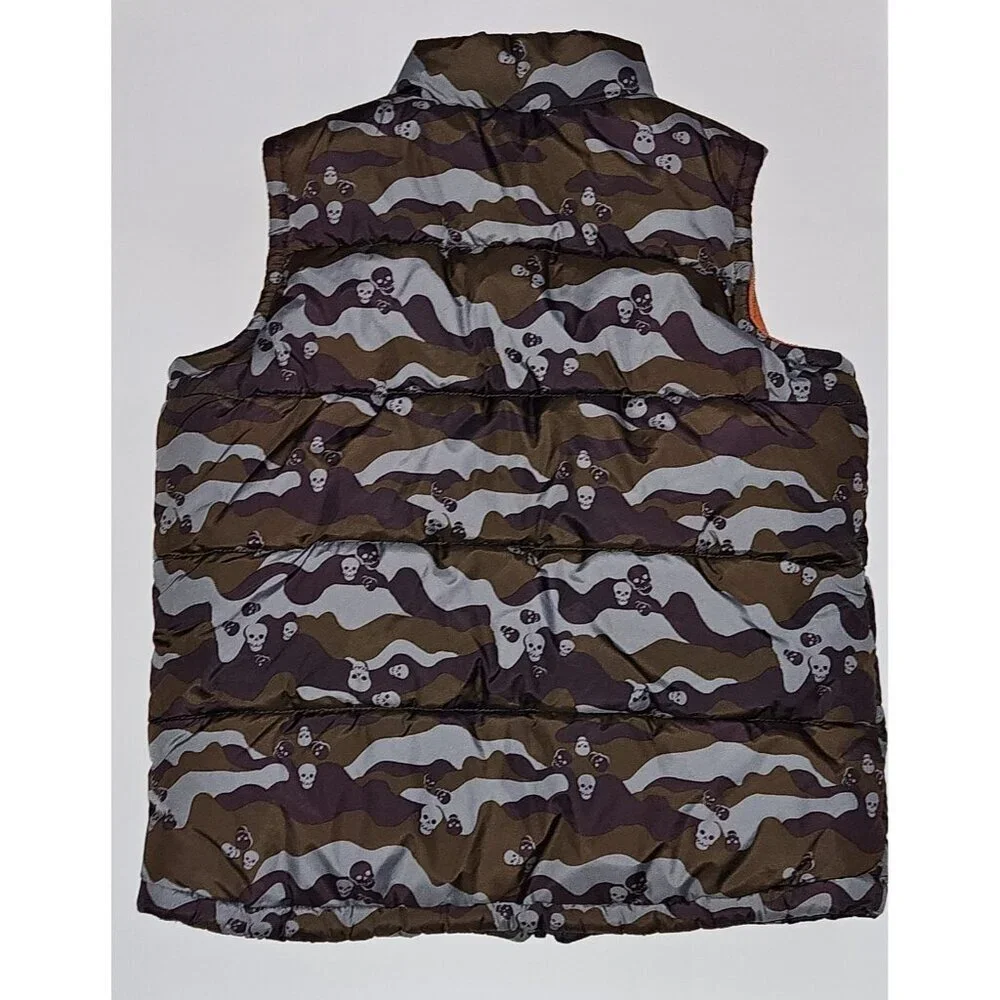 Old Navy Camouflage Skull Skeleton Puffer Vest Full-Zip Youth Medium 8 Halloween